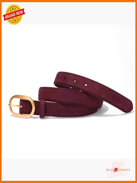 Genuine Leather & Suede Belt with Gold Buckle - Adjustable Waist Belt for Jeans
